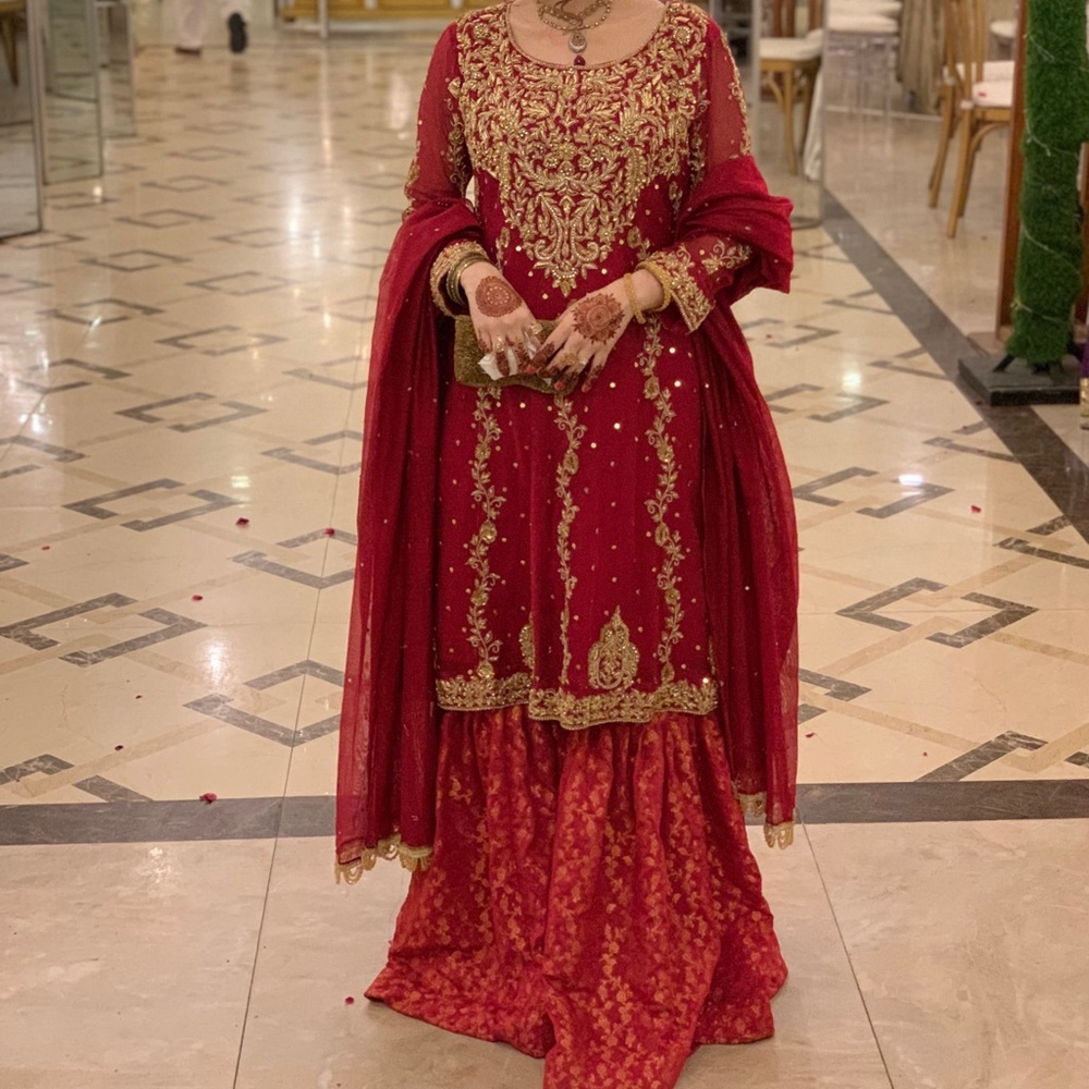 Custom made Peplum style shirt and gharara with duppatta